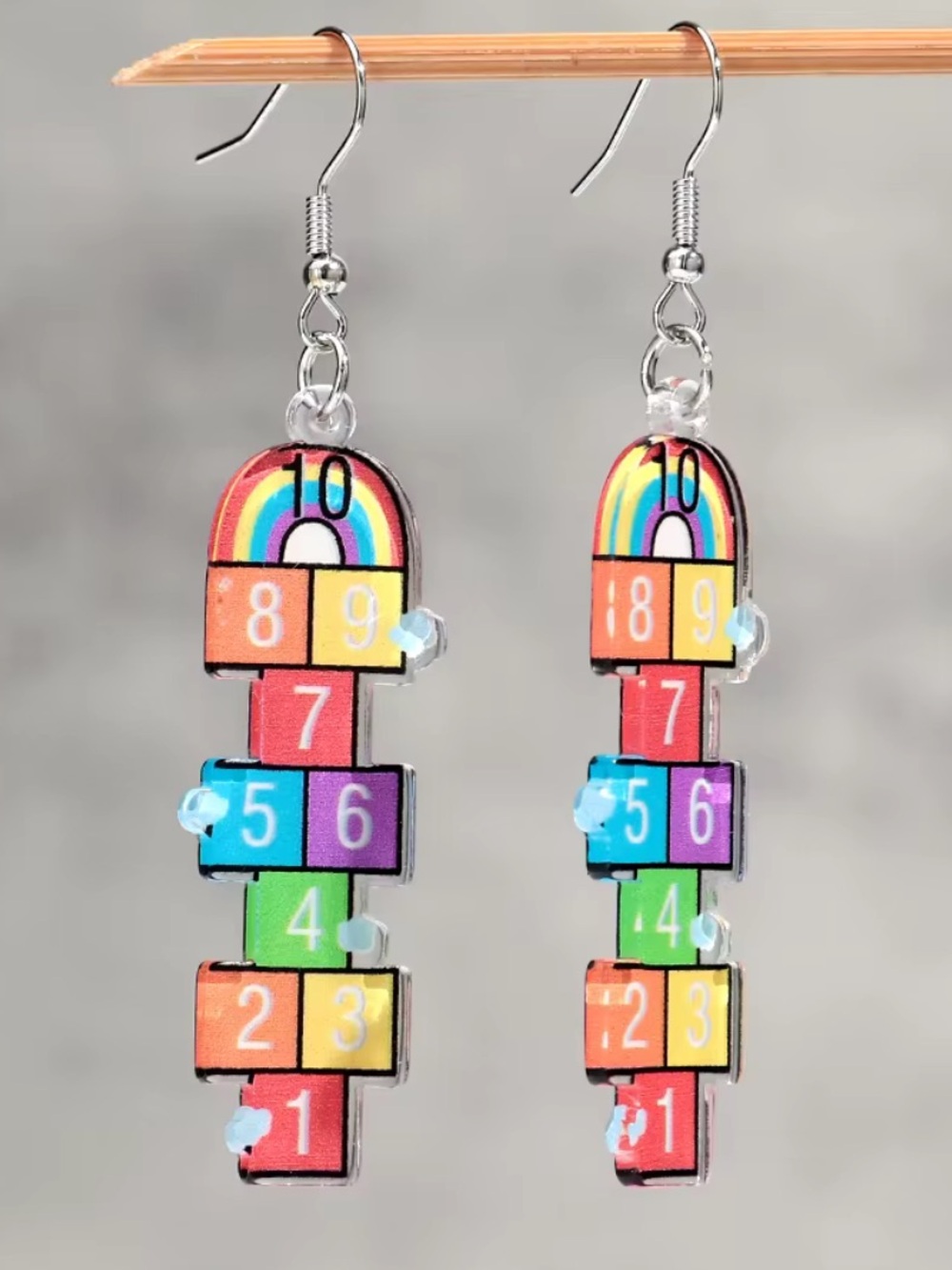 Hopscotch Earrings Colorful Retro Childhood Jewelry Set